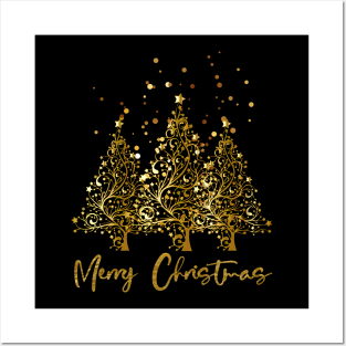 Merry Christmas golden tree Posters and Art